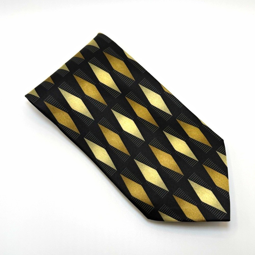 Mosaico Necktie OS Black Gold Silk Geometric Abstract Woven Pointed Tie Art Deco